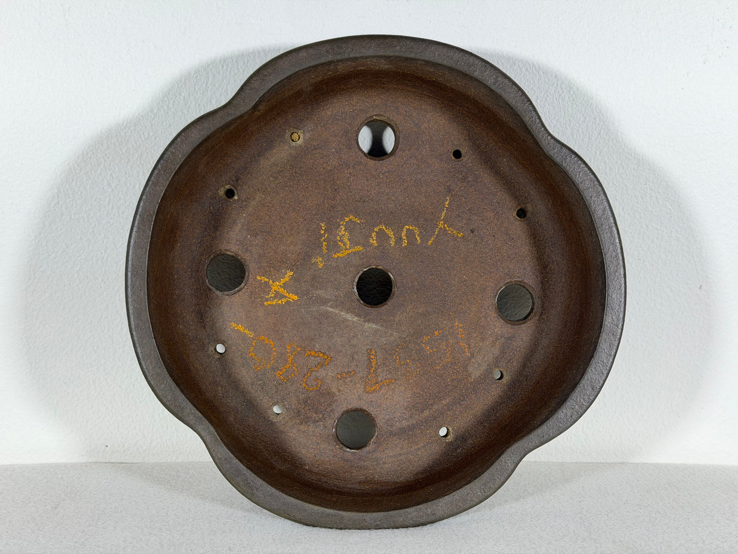 Preowned Japanese Tokoname Unglazed Mokko Shape Bonsai Pot Yuuji Nakano - 8.5” By 2 1/8”