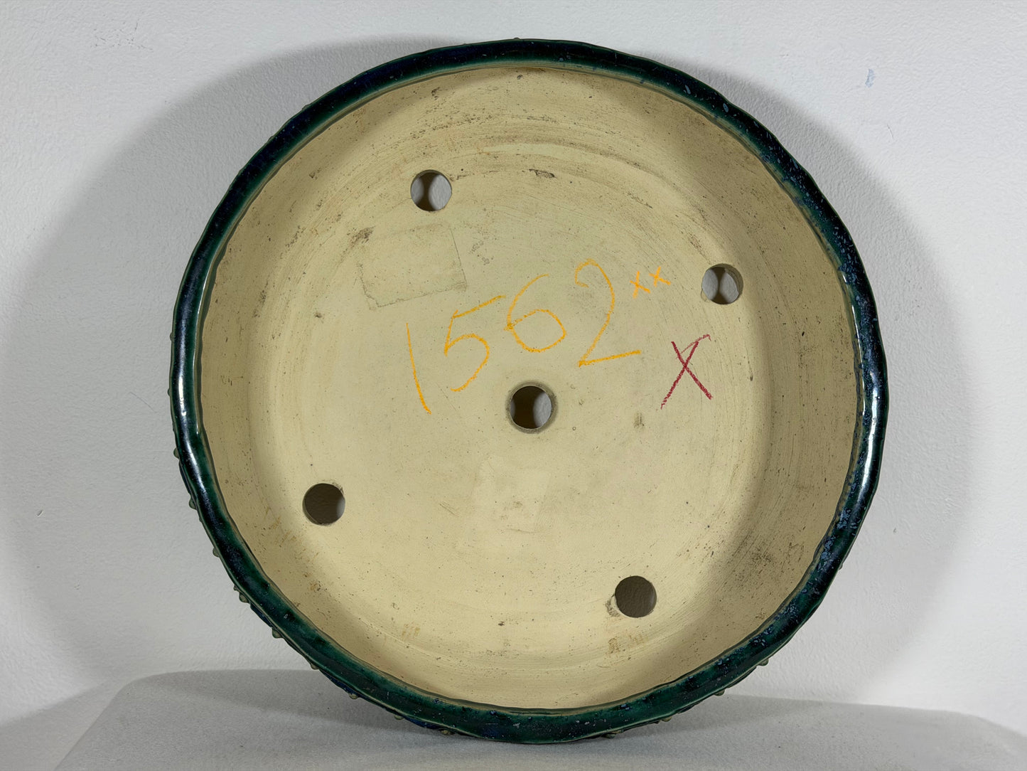 Preowned Japanese Tokoname Glazed Drum Style Bonsai Pot Syuhou Yoshimura - 12.75” By 3 1/8”