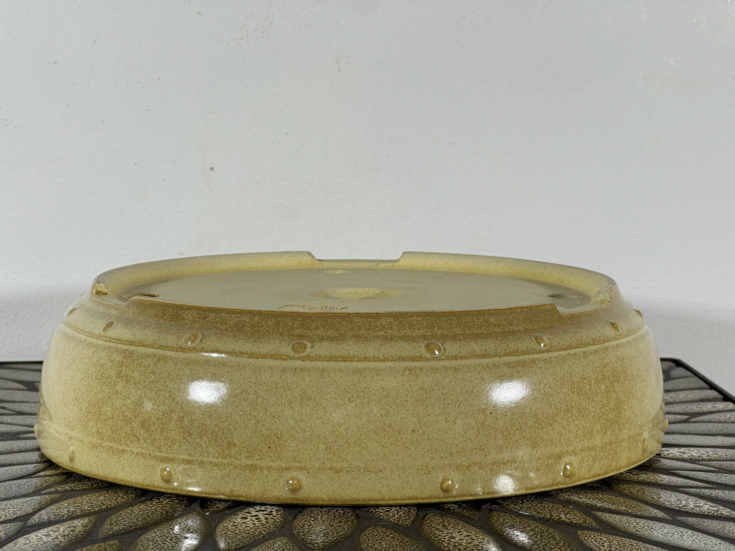 New Japanese Tokoname Glazed Drum Style Bonsai Pot Koyo - 10.5” By 2.7”