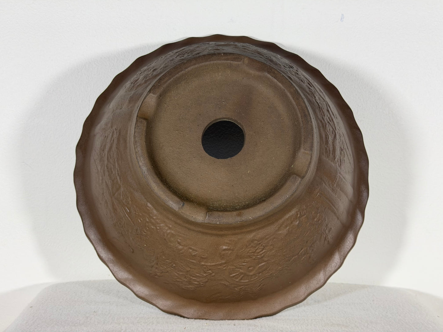 Preowned Japanese Tokoname Unglazed Round Bonsai Pot - 12.5” By 5”