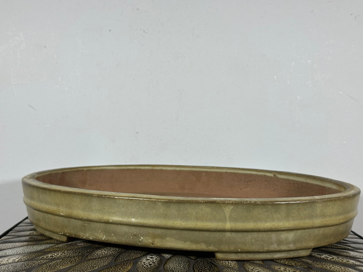 Preowned Japanese Tokoname Glazed Oval Bonsai Pot Yamafusa - 16” By 12.25”
