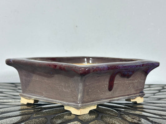 New Japanese Tokoname Glazed Rectangular Bonsai Pot Keiun - 6 3/8” By 5.5”