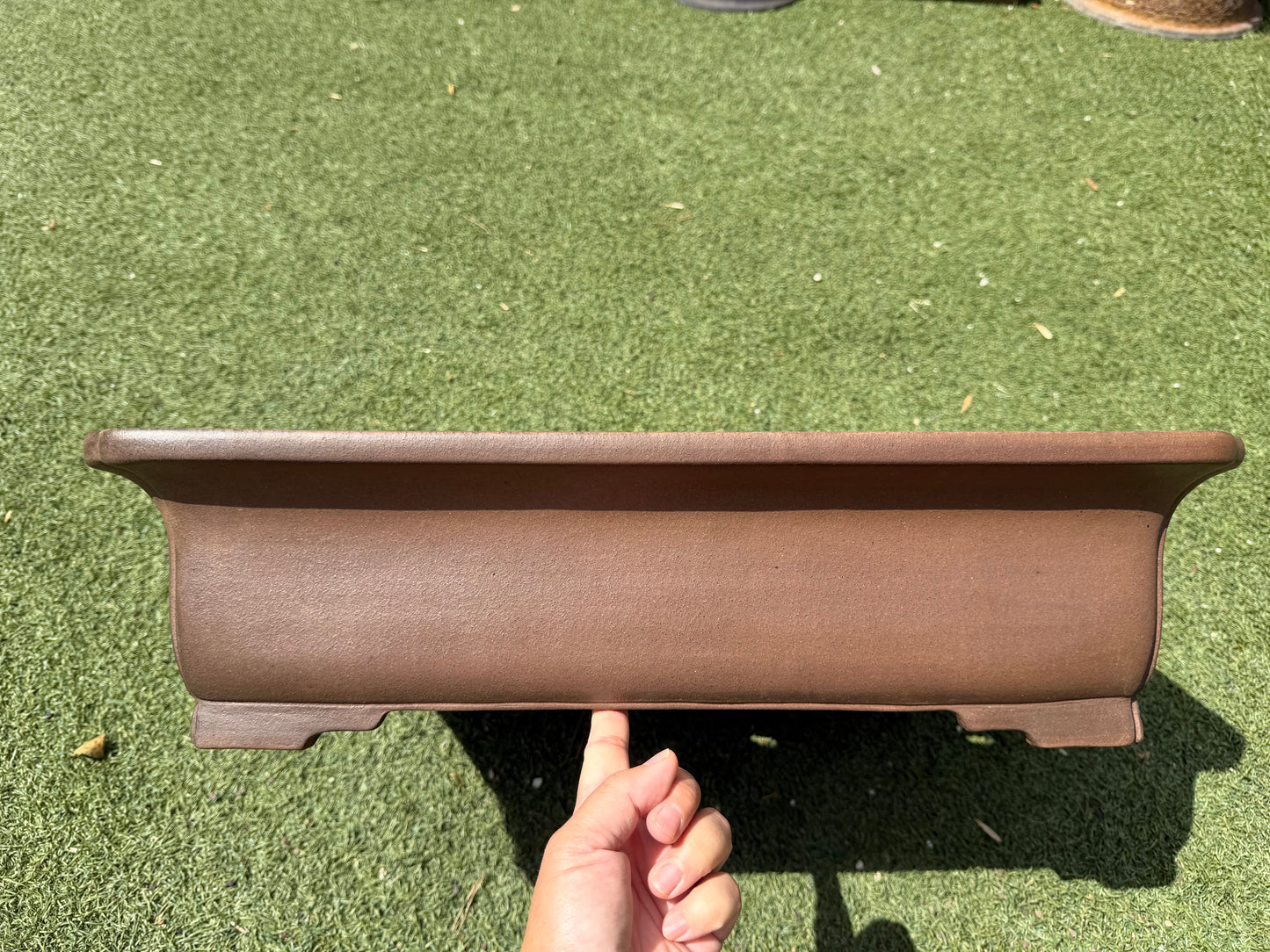 Preowned Japanese Tokoname Unglazed Rectangular Bonsai Pot Gyouzan Nakano - 21.75” By 17.5”