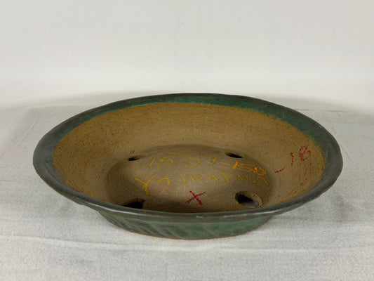 Preowned Japanese Tokoname Glazed Nanban Style Bonsai Pot Yamafusa - 9.75” By 1.75”