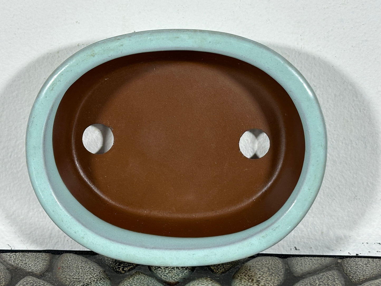 Preowned Japanese Tokoname Glazed Oval Bonsai Pot - 5.5” By 4 3/8”