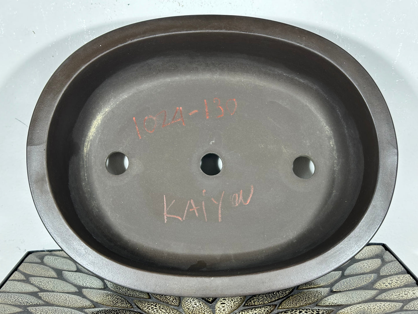 Preowned Japanese Tokoname Unglazed Oval Bonsai Pot Kaiyou - 13.75” By 10 5/8”