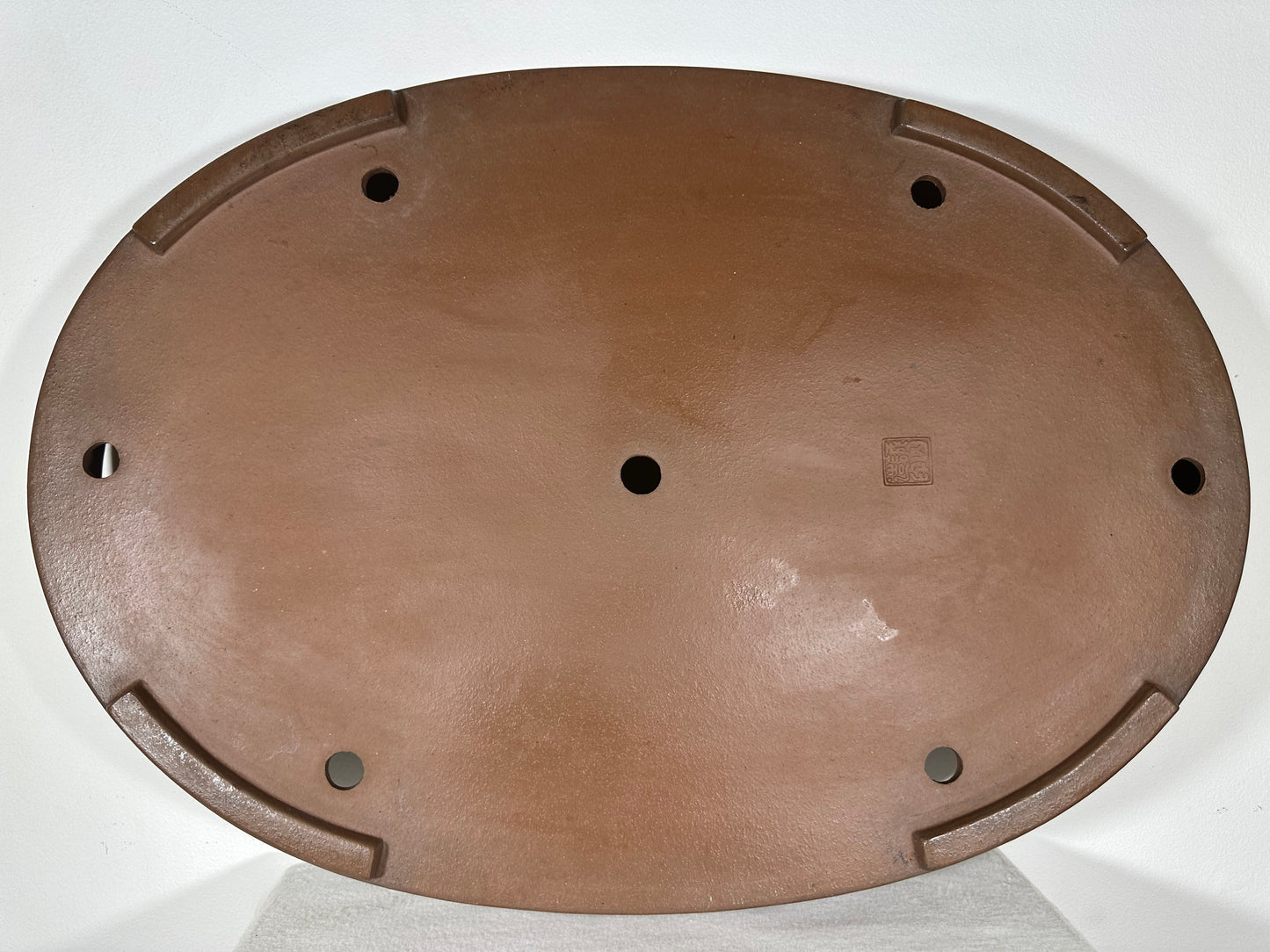 Preowned Japanese Tokoname Unglazed Oval Shallow Bonsai Pot Seizan - 25” By 17.5”