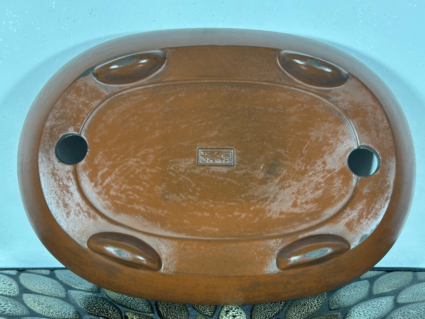 Preowned Japanese Tokoname Unglazed Bag Style Bonsai Pot Yamaaki - 11.75” By 8”