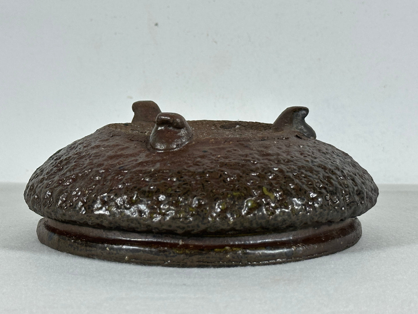 Preowned Japanese Unglazed Bag Style Round Bonsai Pot Shigaraki - 6.5” By 2.5”
