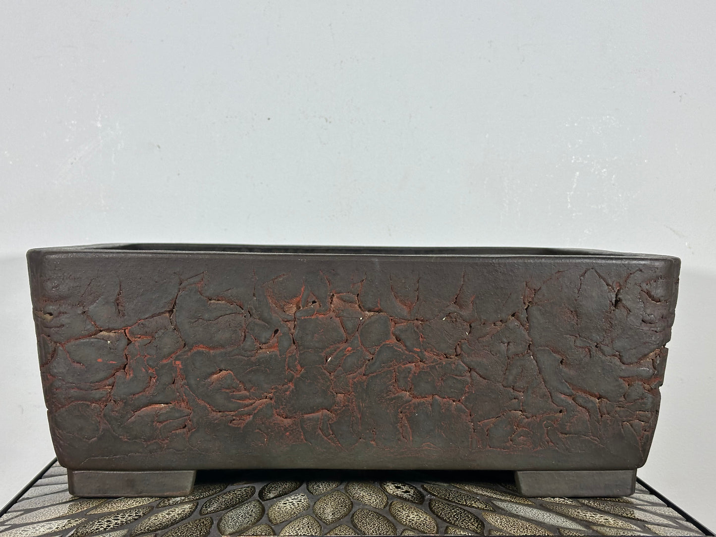 Preowned Vintage Japanese Tokoname Unglazed Rectangular Bonsai Pot Yamakou - 16.25” By 12.25”