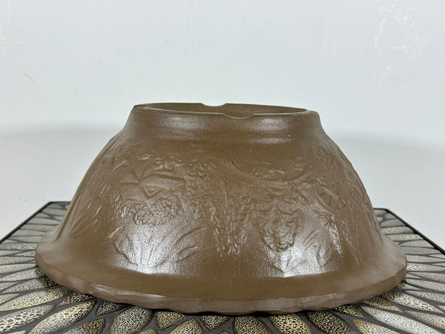 Preowned Japanese Tokoname Unglazed Round Bonsai Pot - 12.5” By 5”