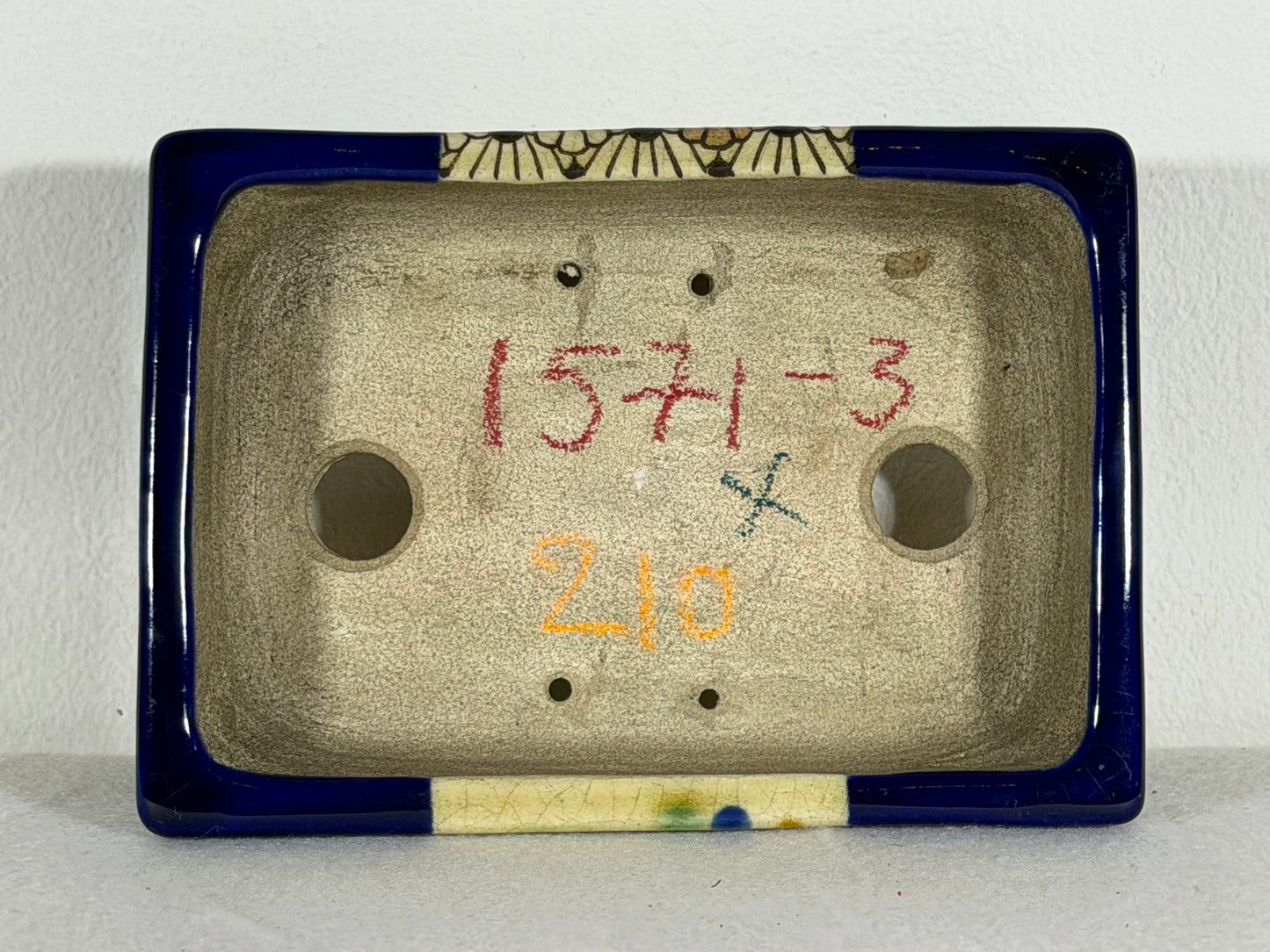 Preowned Japanese Tokoname Glazed Rectangular Bonsai Pot Satomi - 6.25” By 4.5”
