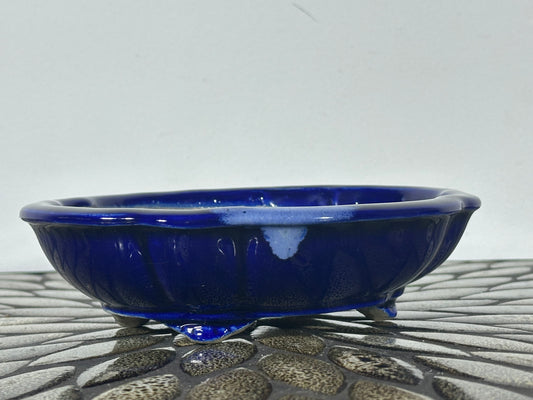 Preowned Japanese Tokoname Mokko Style Glazed Bonsai Pot Satomi - 7 1/8” By 6”