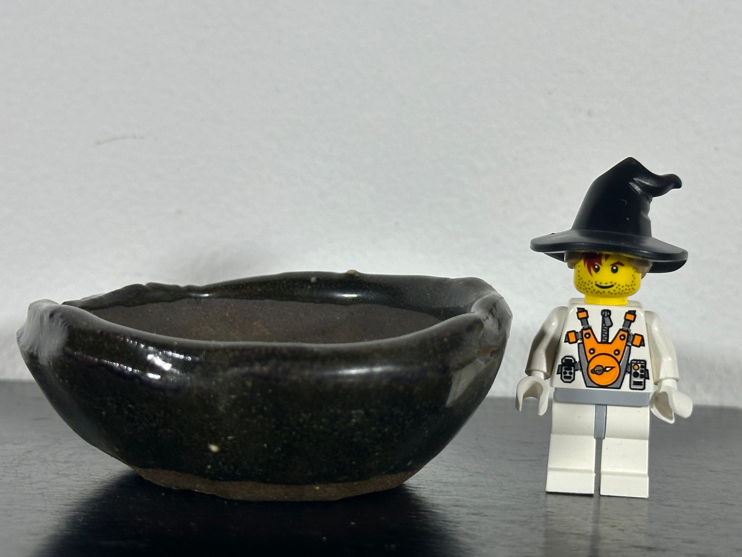 Preowned Japanese Tokoname Mame Glazed Round Bonsai Pot with Rozan - 3” By 1 1/8”
