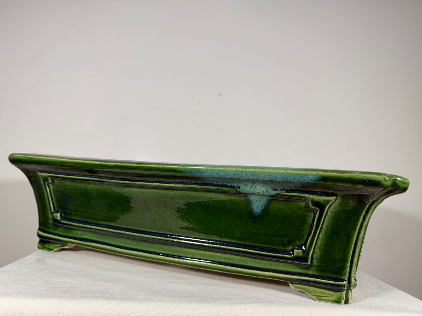 New Japanese Tokoname Glazed Rectangular Bonsai Pot Mazan Terahata - 18” By 14.25”