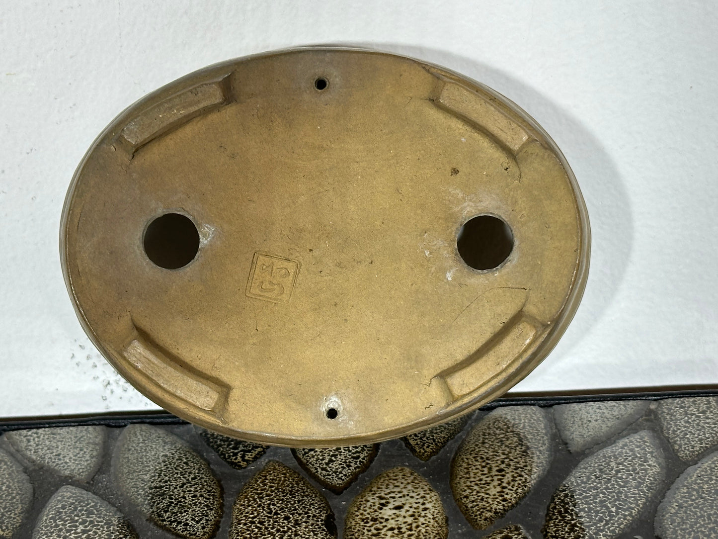 Preowned Japanese Shohin Oval Bonsai Pot with Stamps - 5” By 3.75”