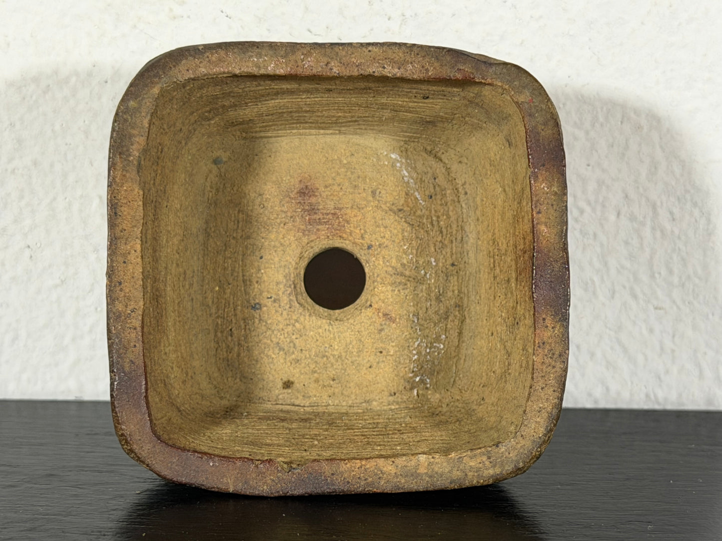 Preowned Japanese Tokoname Unglazed Square Bonsai Pot With Stamp - 2” By 1 1/8”