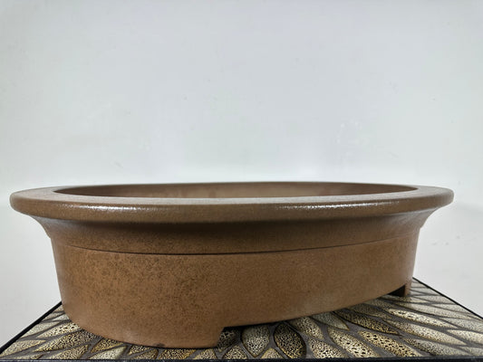Preowned Japanese Tokoname Unglazed Oval Bonsai Pot Keizan - 19.5” By 15.5”