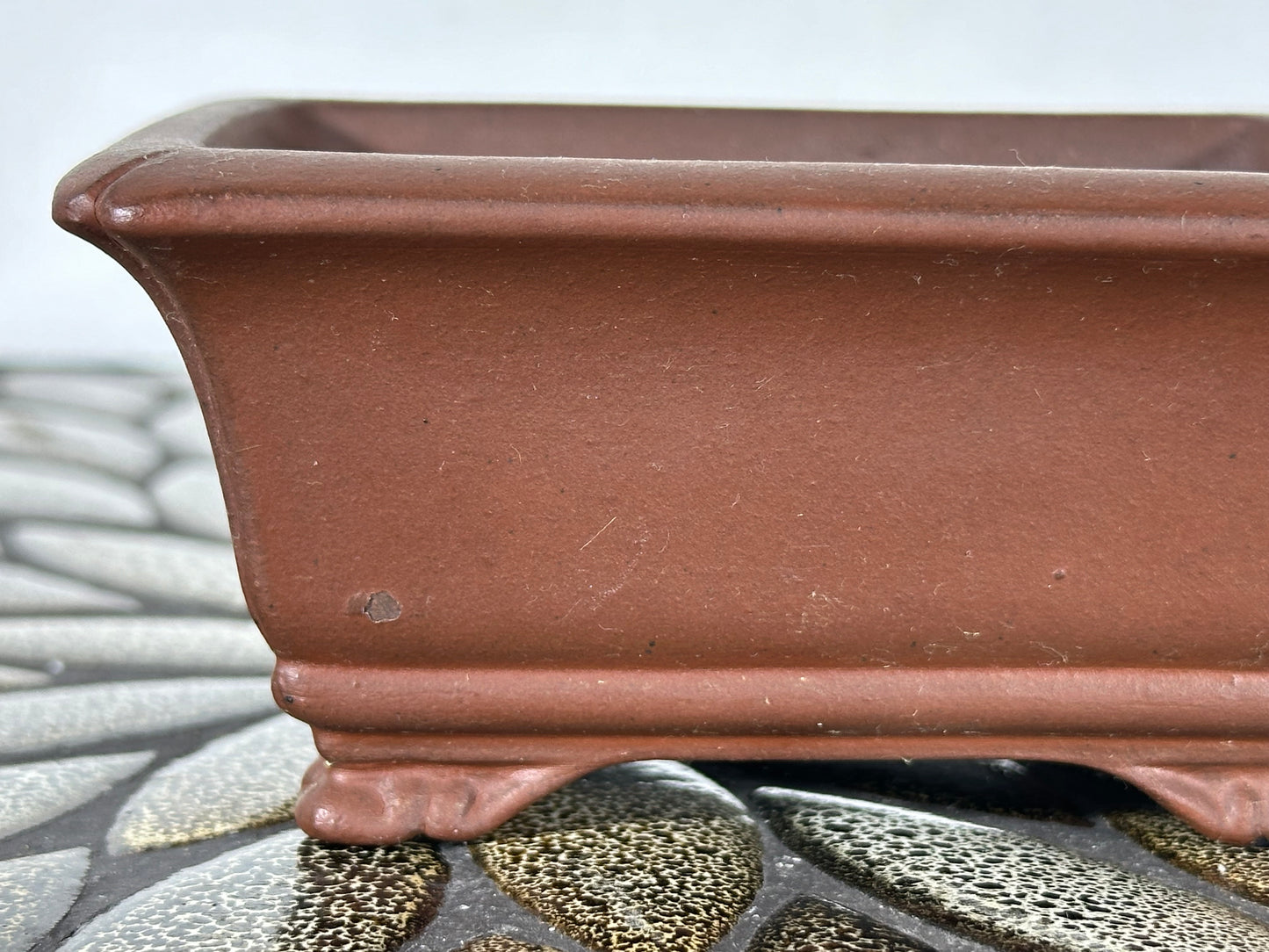 Preowned Japanese Tokoname Unglazed Rectangular Bonsai Pot Yamaaki - 4.75” By 3 7/8”