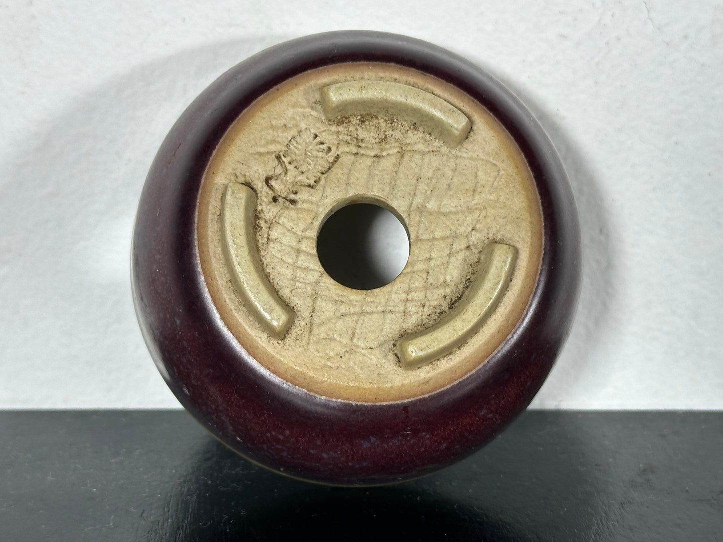 Preowned Japanese Tokoname Round Bonsai Pot Marutou with Patina - 2.75” By 1.25”