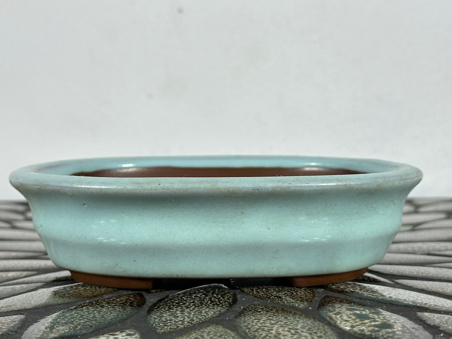 Preowned Japanese Tokoname Glazed Oval Bonsai Pot - 5.5” By 4 3/8”