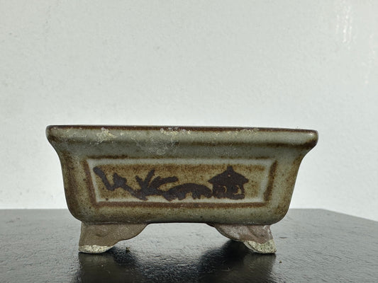 Preowned Japanese Tokoname Rectangular Bonsai Pot Tosui - 2.25” By 1.5”