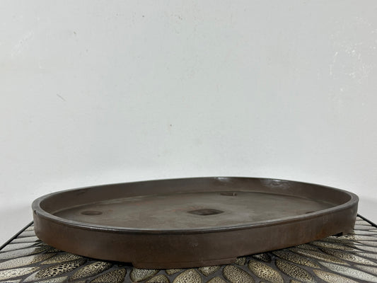 Preowned Japanese Tokoname Unglazed Shallow Oval Bonsai Pot Sankyou - 15.75” By 10.75”