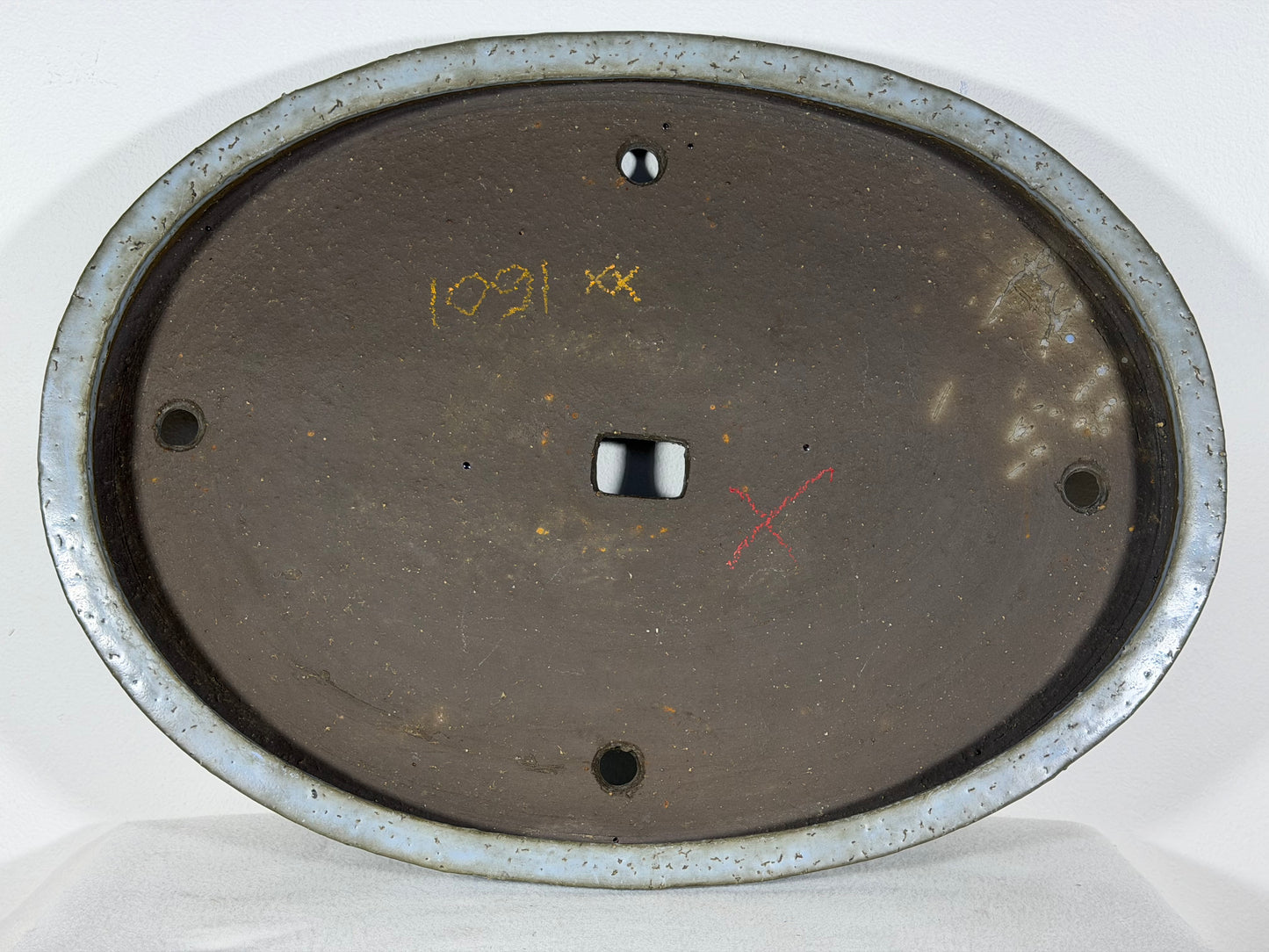 Preowned Japanese Tokoname Glazed Shallow Bag Style Bonsai Pot - 18” By 13.25”