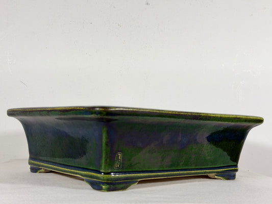 New Japanese Tokoname Glazed Rectangular Bonsai Pot Mazan Terahata - 11” By 9.5”