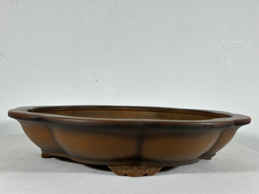 Preowned Japanese Tokoname Unglazed Rinka Style Bonsai Pot Bigei - 12” By 11.5”