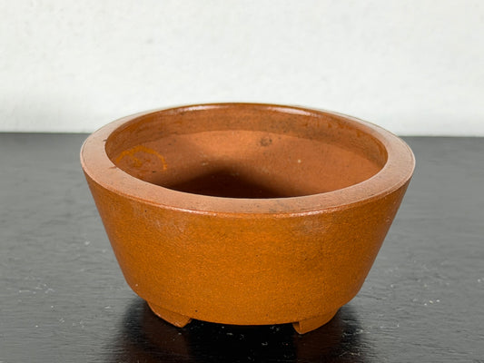 Preowned Vintage Japanese Tokoname Unglazed Round Bonsai Pot Eimei - 2.25” By 1 1/8”