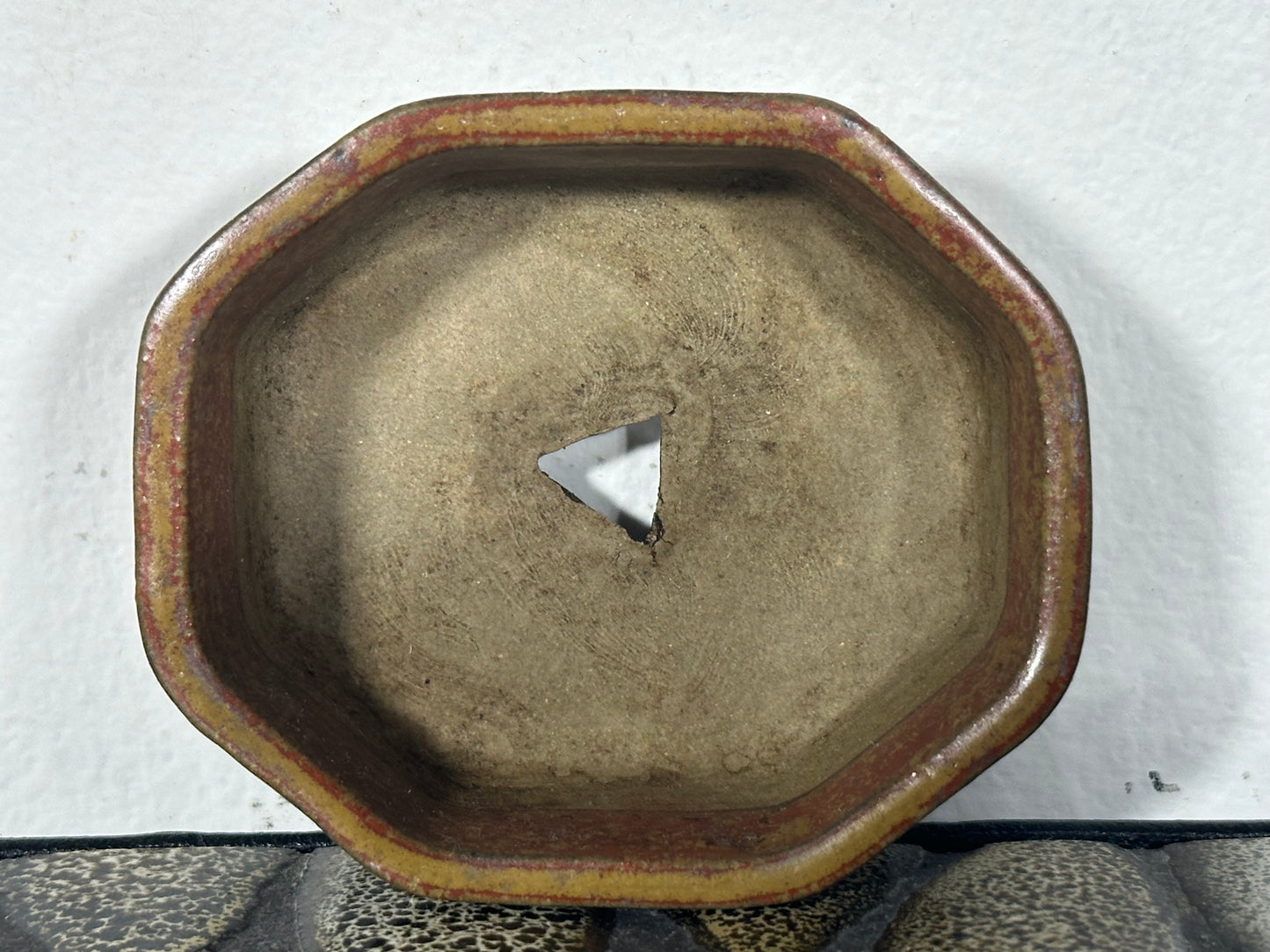 Preowned Japanese Tokoname Glazed Octagon Shape Bonsai Pot with Stamps - 2.75” By 2 3/8”