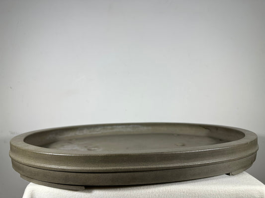 Preowned Japanese Tokoname Unglazed Oval Shallow Bonsai Pot Seizan - 24.25” By 17.25”