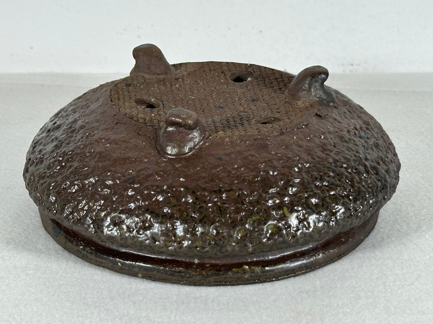 Preowned Japanese Unglazed Bag Style Round Bonsai Pot Shigaraki - 6.5” By 2.5”