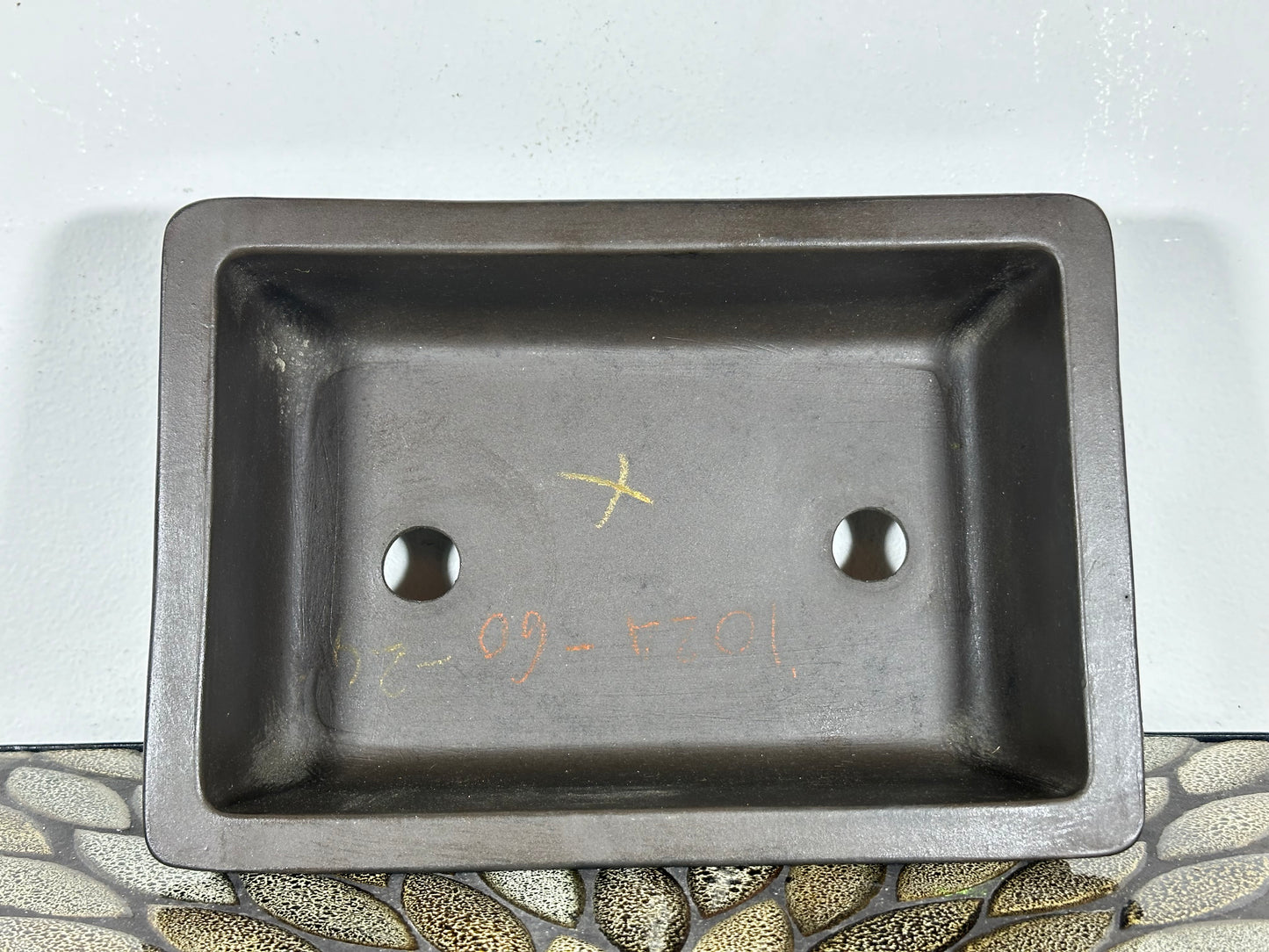 Preowned Japanese Tokoname Rectangular Bonsai Pot with Stamps - 10” By 7”