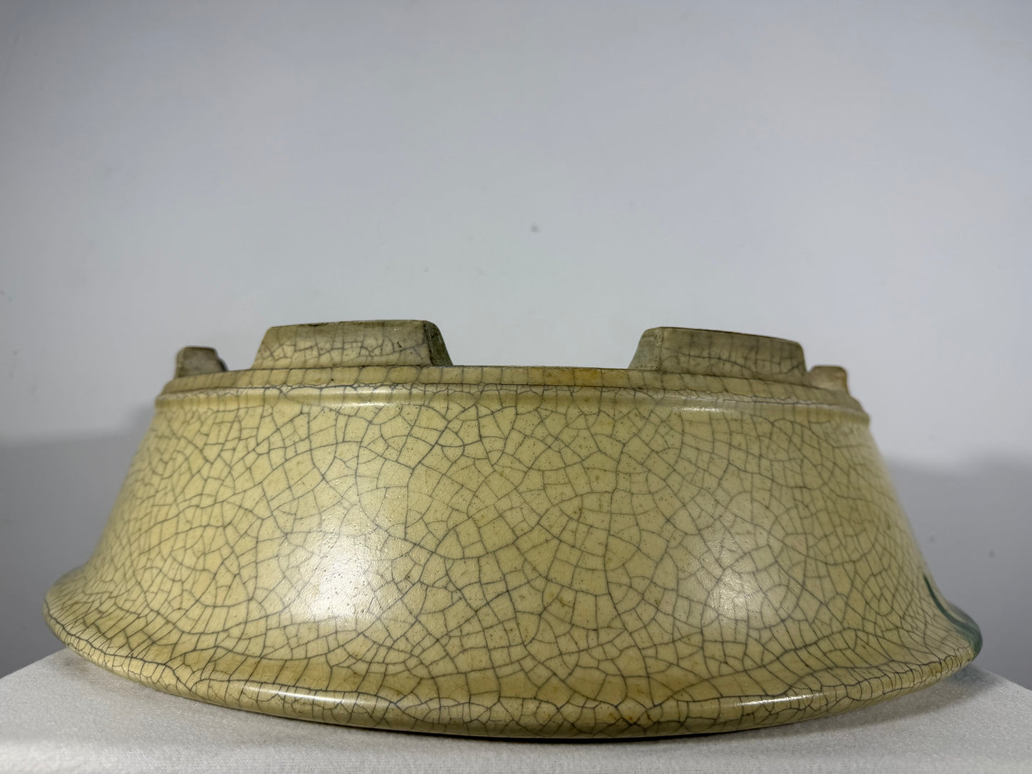 Preowned Vintage Japanese Tokoname Glazed Round Bonsai Pot Mazan Terahata - 20.75” By 6.25”