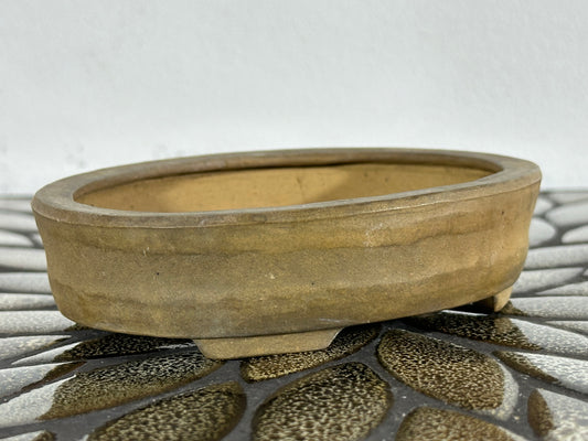 Preowned Japanese Shohin Oval Bonsai Pot with Stamps - 5” By 3.75”