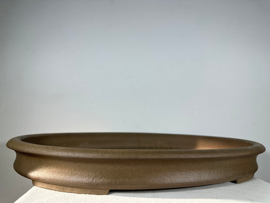 Preowned Japanese Tokoname Ungkazed Oval Shallow Bonsai Pot Seizan - 23.25” By 16.75”