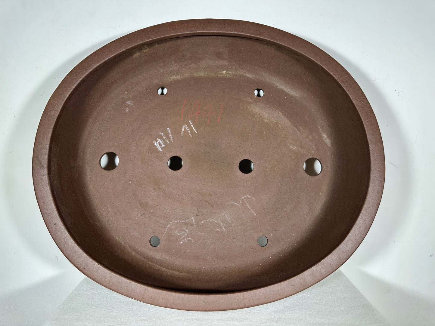 Preowned Japanese Tokoname Unglazed Oval Bonsai Pot Yamaaki - 19” By 15.75”