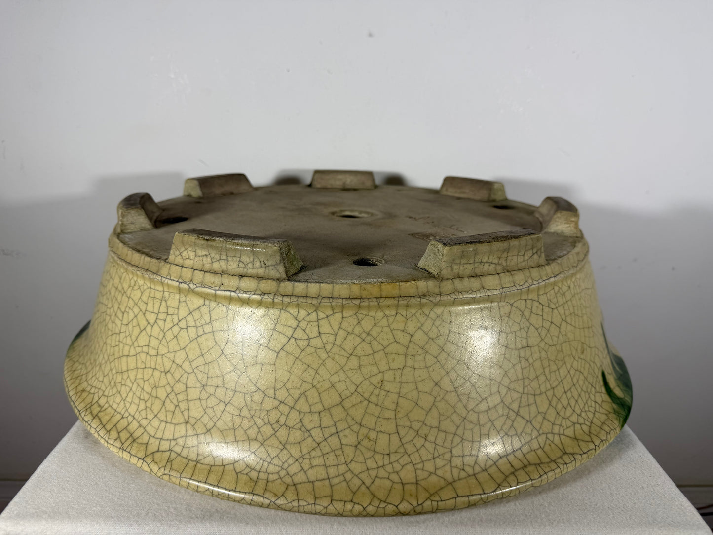 Preowned Vintage Japanese Tokoname Glazed Round Bonsai Pot Mazan Terahata - 20.75” By 6.25”