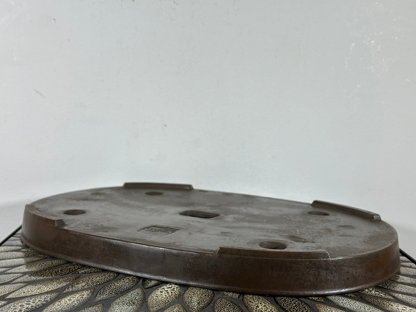 Preowned Japanese Tokoname Unglazed Shallow Oval Bonsai Pot Sankyou - 15.75” By 10.75”