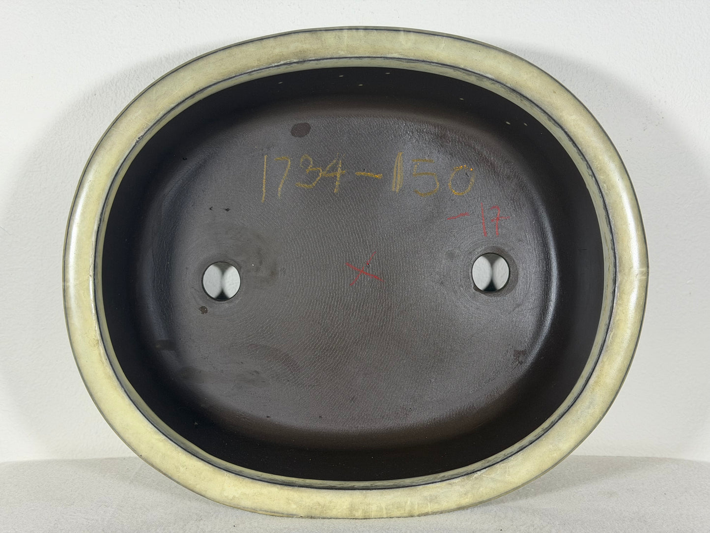 Preowned Japanese Tokoname Glazed Oval Bonsai Pot has Patina - 11.75” By 10”