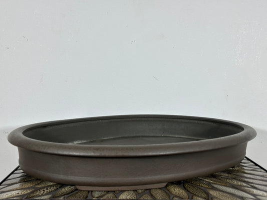 Preowned Japanese Tokoname Unglazed Oval Bonsai Pot Eiraku - 18” By 13.5”