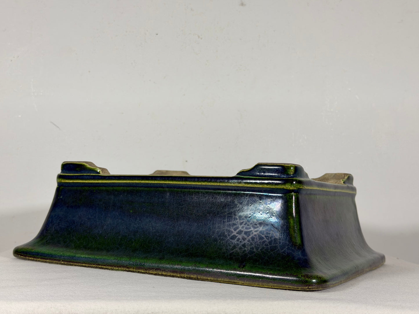 New Japanese Tokoname Glazed Rectangular Bonsai Pot Mazan Terahata - 11” By 9.5”