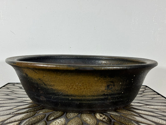 Preowned Japanese Tokoname Unglazed Round Bonsai Pot with Stamp - 12.25” By 3.5”
