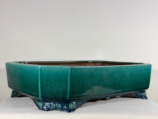 Preowned Japanese Tokoname Glazed Rectangular High Quality Bonsai Pot Syuhou Yoshimura - 16” By 11.75”
