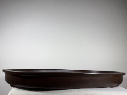 Preowned Japanese Tokoname Unglazed Shallow Oval Bonsai Pot With Stamp - 24.25” x 17.25” x 2 3/8”