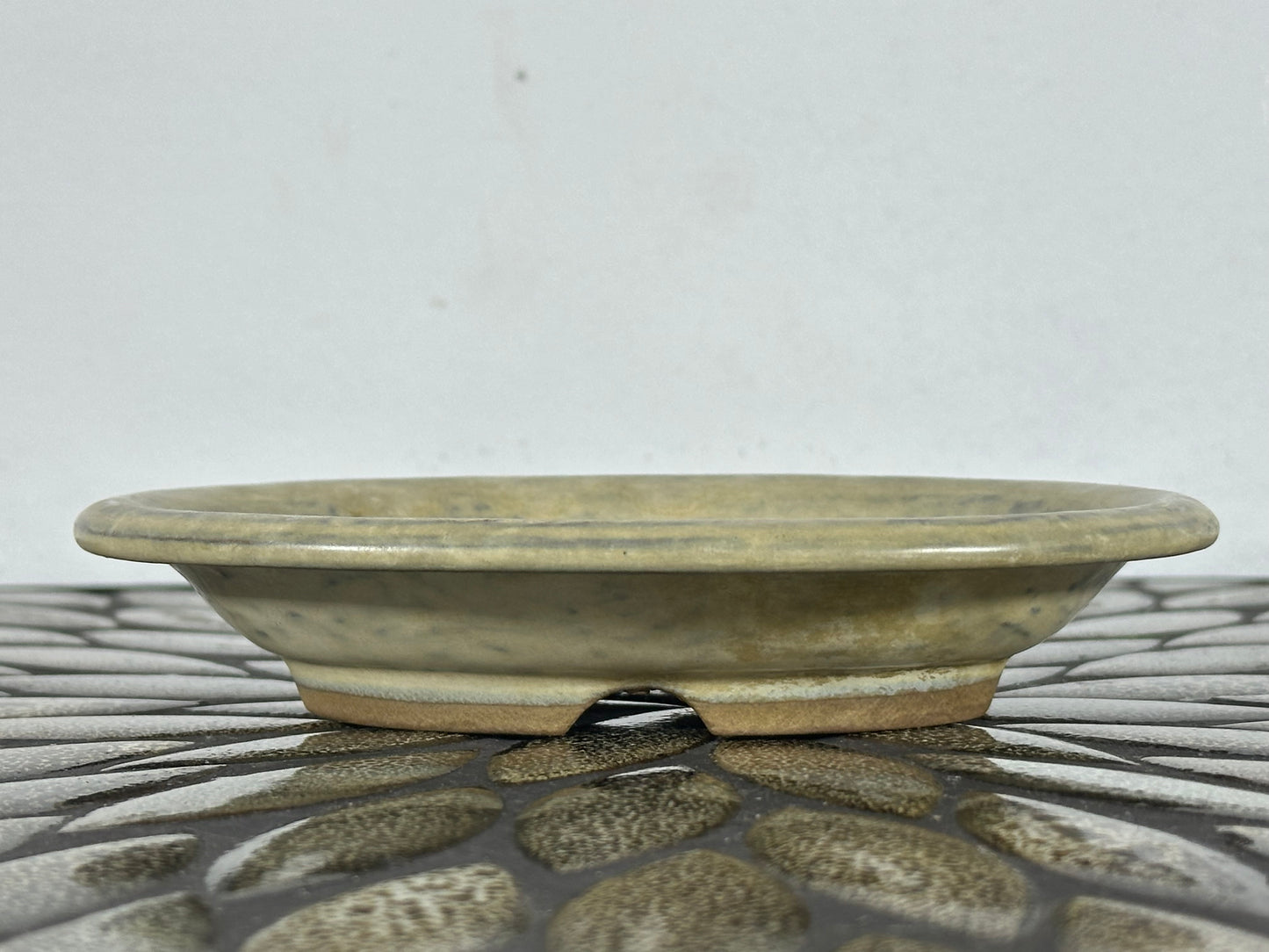 Preowned Japanese Tokoname Glazed Shallow Oval Bonsai Pot - 6 1/8” By 4 7/8”