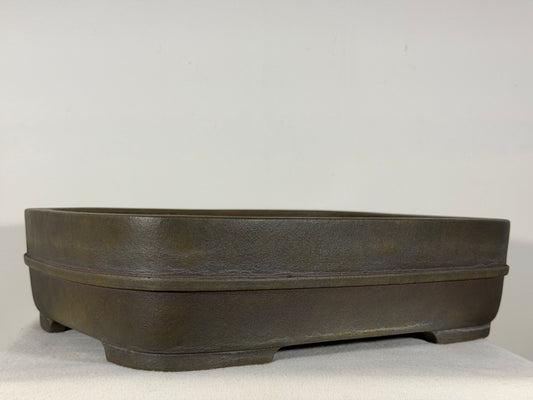 Preowned Japanese Tokoname Unglazed Rectangular Bonsai Pot Kisen - 16.25” x 13” x 4 3/8”