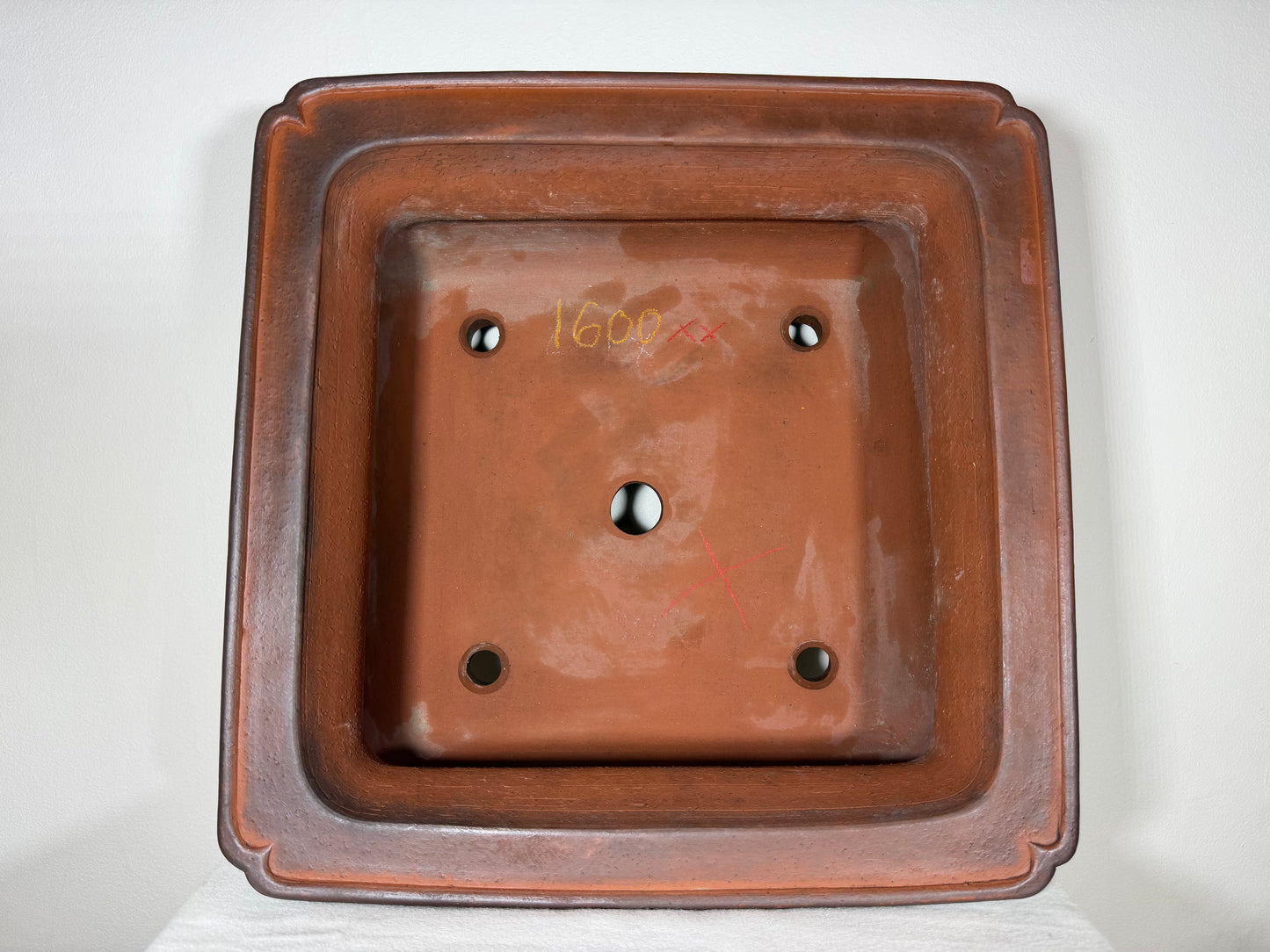 Preowned Japanese Tokoname Unglazed Square Bonsai Pot Syouzan - 16.25” By 7.5”